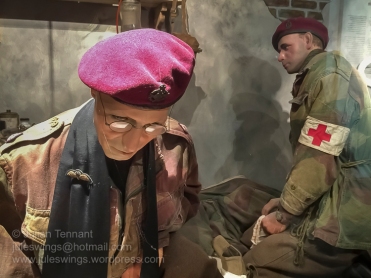 Detail from the Medical Aid Post that was set up at the Hotel Hartenstein during the battle. Note the bullion parachute wings on the chaplain's sash. An interesting touch, but I am not sure that bullion wings were used during WW2. Photo: Julian Tennant