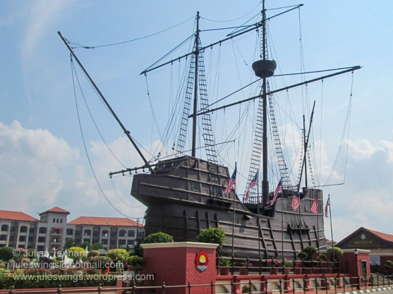 The concrete and timber replica of the Portuguese ship, the Flor de la Mar which serves as the home for the Maritime Museum of Malacca