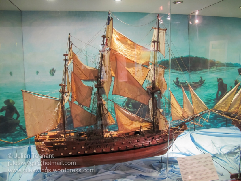 One of the model ships on display below the decks of the Flor de La Mar at the Maritime Museum of Malacca.