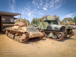 Mk III Valentine and M3 Grant tanks undergoing conservation and restoration at the Merredin Military Museum. Photo: Julian Tennant