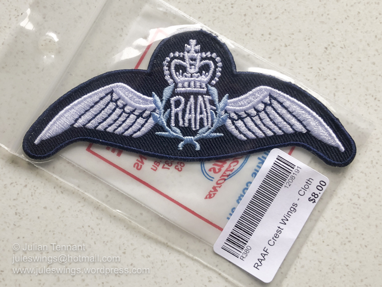 Reproduction/fake RAAF pilot's brevet sold with the souvenirs in the RAAF Museum gift shop. Photo: Julian Tennant