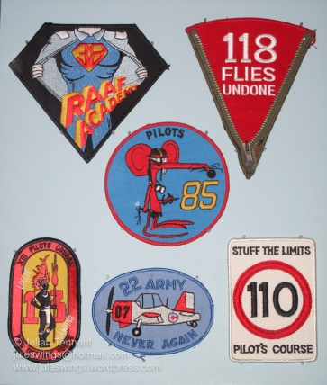 Patches made as souvenirs for different RAAF pilot graduation classes. Photo: Julian Tennant