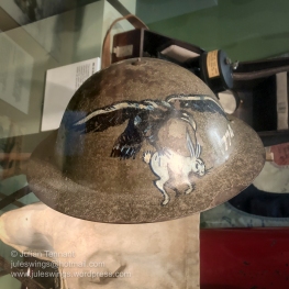 Painted steel helmet belonging to Jack Toliday who served in Northern Australia and the South West Pacific area of operations between July 1941 and June 1946. Photo: Julian Tennant