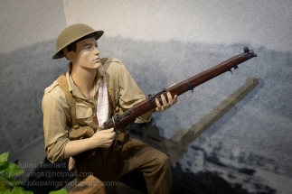 Detail showing an Australian Infantryman engaging descending German paratroopers in a diorama depicting the invasion of Crete, May 1941. Photo: Julian Tennant