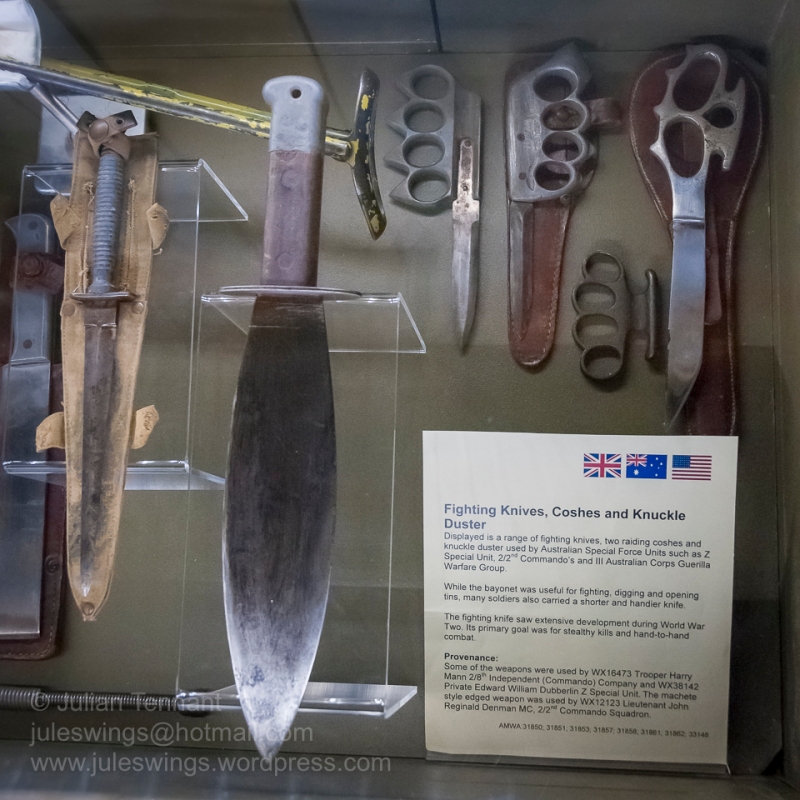 Fighting Knives and Knuckle Duster used by Australian Special Forces Units such as Z Special Unit, 2/2md Commando and III Australian Corps Guerilla Warfare Group. Photo: Julian Tennant