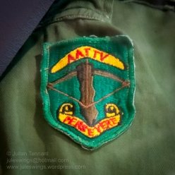 Japanese made Australian Training Team Vietnam (AATTV) patch. These patches were introduced in 1967 and the majority were made in Japan. Later, a small quantity were made locally in Vietnam, however the majority of AATTV members used this Japanese made patch. The locally made variation is extremely rare due to the small numbers manufactured and collectors should be cautious when acquiring these patches as they have been extensively copied and generally do not resemble the original 'local-made' patches. Photo: Julian Tennant
