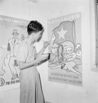 Cao Đài soldier creating anti Viet Minh propaganda at Tây Ninh Photo: Harrison Forman LIFE Magazine 1950
