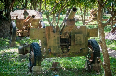 105mm American M101A1 howitzer and other artillery pieces on display at the War Museum Cambodia, Siem Reap. Photo: Julian Tennant