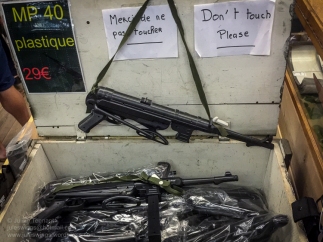 Plastic German MP 40's for sale in the 'Paratrooper' shop at the Dead Man's Corner Museum. Photo: Julian Tennant