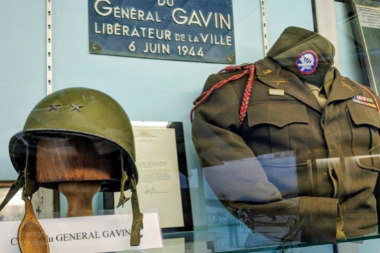 Helmet and uniform of General James Maurice "Jumpin' Jim" Gavin, who was the assistant division commander of the 82nd Airborne Division on D-Day. He later went on to command the division. Photo: Julian Tennant