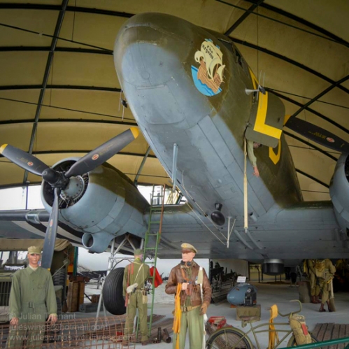 US Army Air Force crew in front of the Douglas C-47 Skytrain "Argonia" of 92 Squadron of the 439th Transportation Group. Photo: Julian Tennant