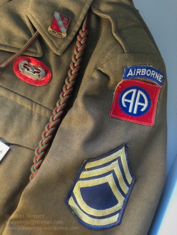 Insignia detail on a M-1944 NCO's field jacket from the 319th Glider Field Artillery Battalion of the 82nd Airborne Division. Photo: Julian Tennant