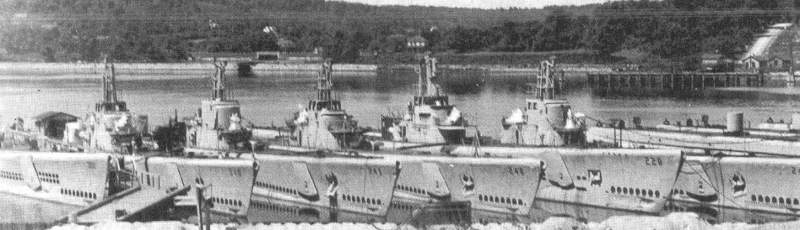 Decommissioned submarines circa 1947