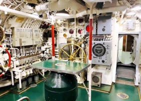 Cobia's maneuvering room. Cobia still starts! Guests are kindly asked to not turn knobs or flip switches. Photo: Courtesy of the Wisconsin Maritime Museum