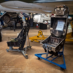 Martin Baker MB-326H Jet Trainer Ejection Seat (left) and Martin Baker MK.3B Ejection Seat as fitted to a Vampire Mk. 35A (right). Photo: Julian Tennant