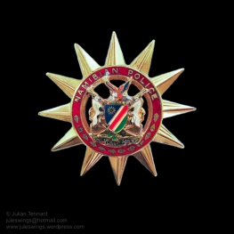 Namibian Police cap badge as worn on the black beret of the Special Reserve Force.