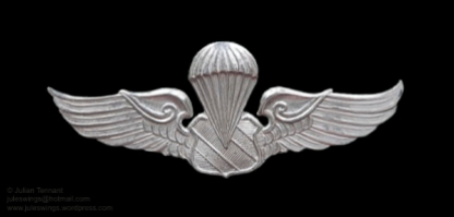 Thai Police Third Class parachutist metal variation. The metal wings were often worn by PARU advisors on their berets or shirts whilst deployed to Laos during the war.