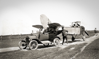 One of the NSW State Aviation School's "Jennies" returns to the base during WW1, after a crash-landing. Photo courtesy: 3 Squadron RAAF Association www.3squadron.org.au
