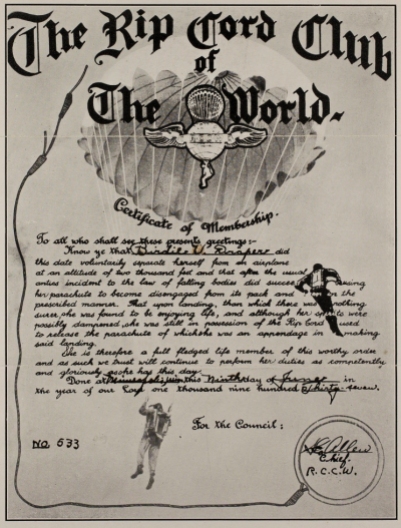 Birdie Draper's R.C.C.W. certificate. Image courtesy the San Diego Air and Space Museum's Library & Archives