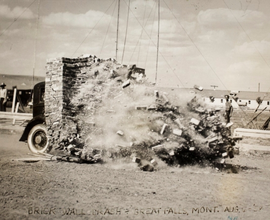 Birdie Draper carrying out one of her famous car crash stunts. Image courtesy the San Diego Air and Space Museum's Library & Archives